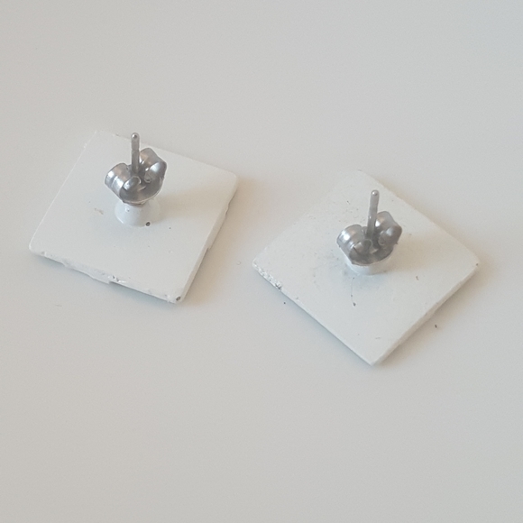 Teal and Yellow Square Earrings - Picture 6 of 7